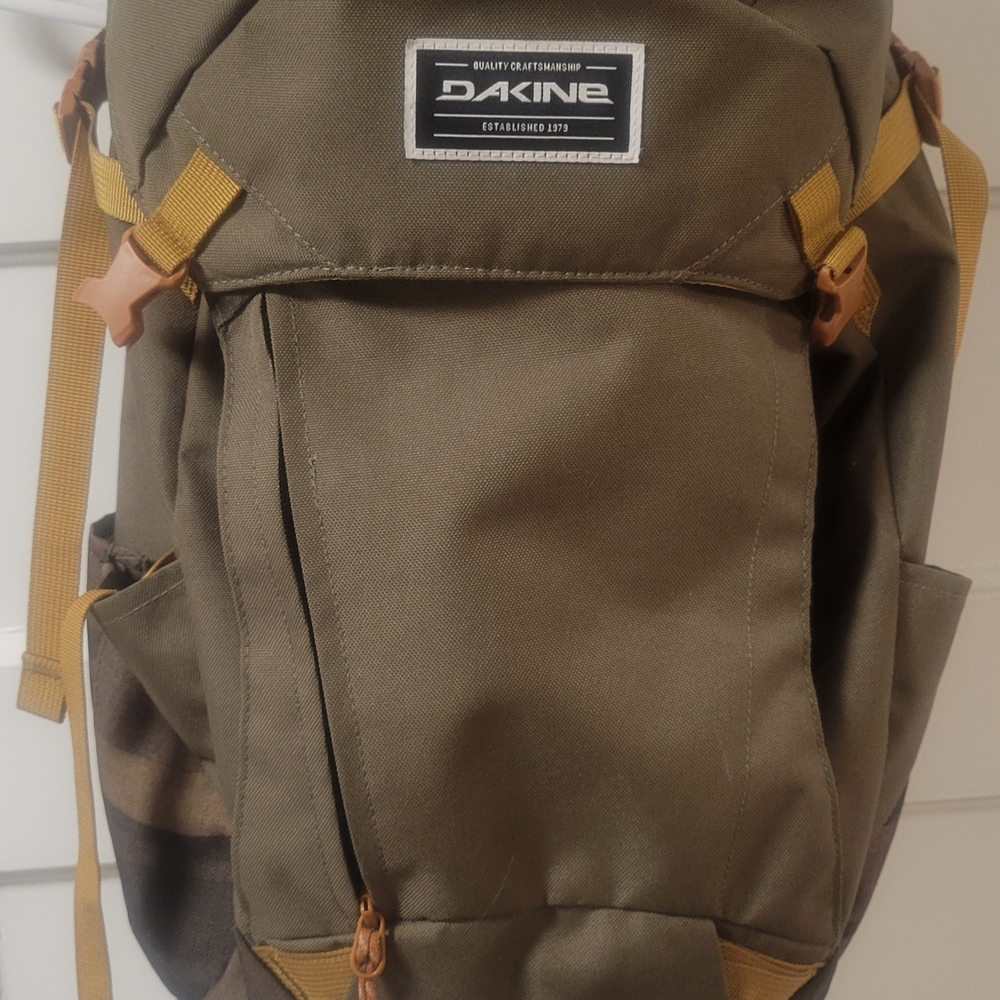 Dakine Olive Backpack with Mustard Accents